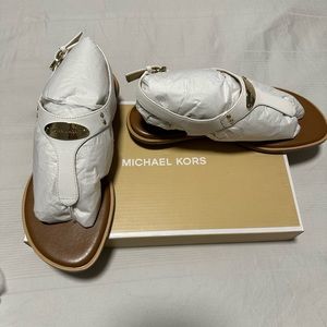 Michael Kors White MK Plate Slingback Thong Sandal